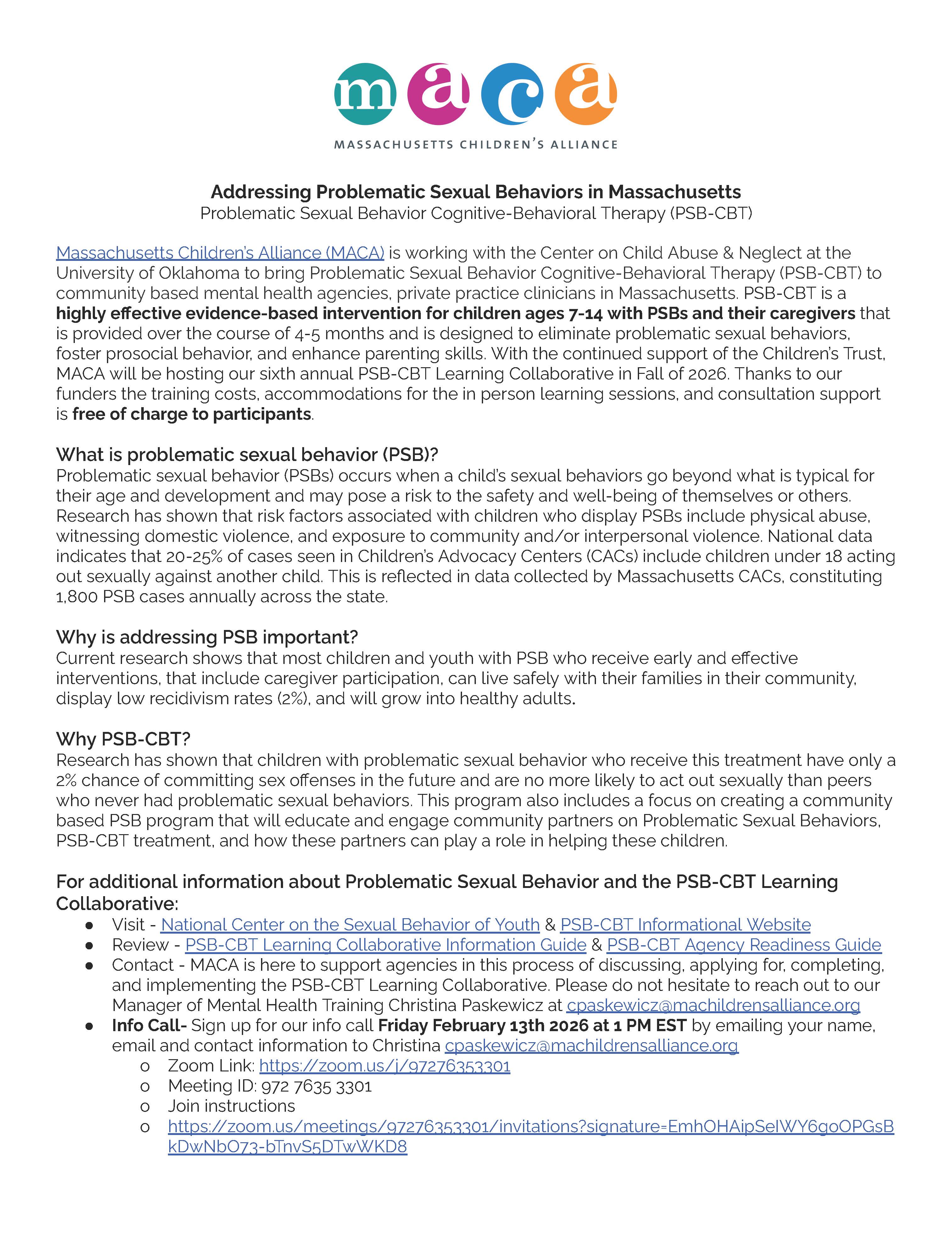 Problematic Sexual Behaviors Flyer