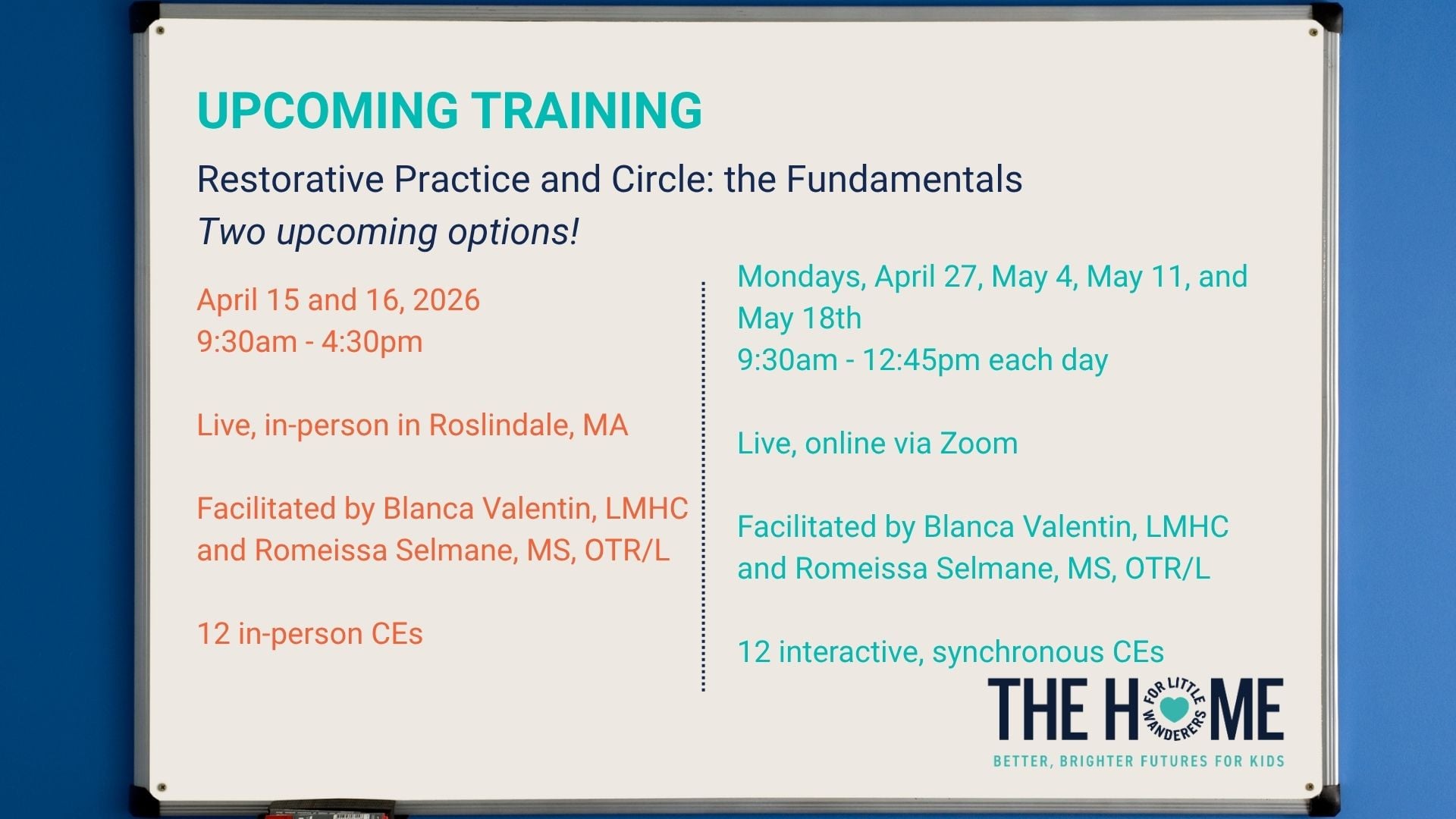 Training date and time