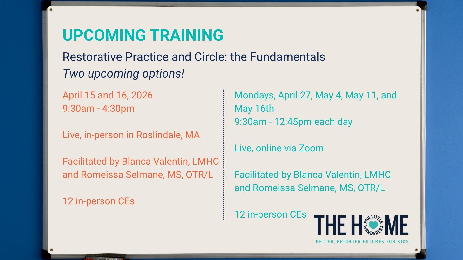 Training date and time